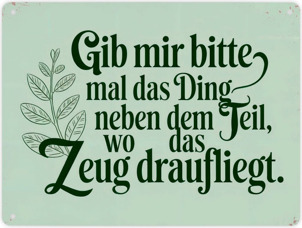 Gib mir das DING neben dem Teil- Humorvolles Metallschild XL in 21x28 cm
