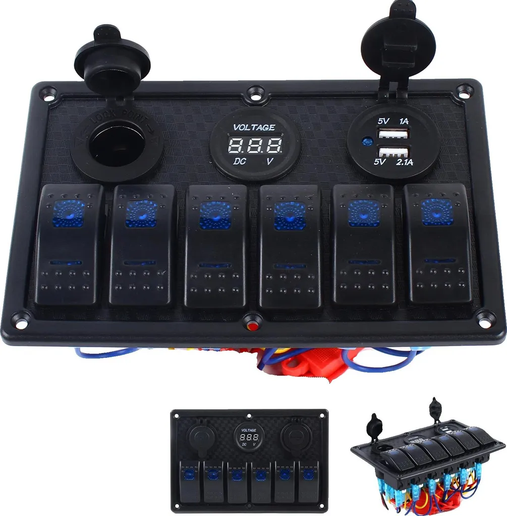 Pannello Interruttori Nautico 6 Canali 12V/24V Impermeabile Voltmetro