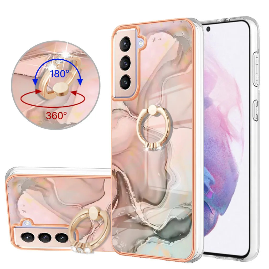 Custodia per Samsung Galaxy S21 Plus 5G, custodia protettiva in silicone TPU bumper a fantasia con supporto ad anello Crème