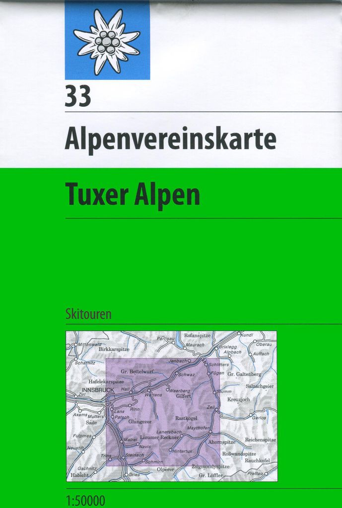 DAV Alpenvereinskarte 33 Tuxer Alpen 1 : 50 000 Skirouten