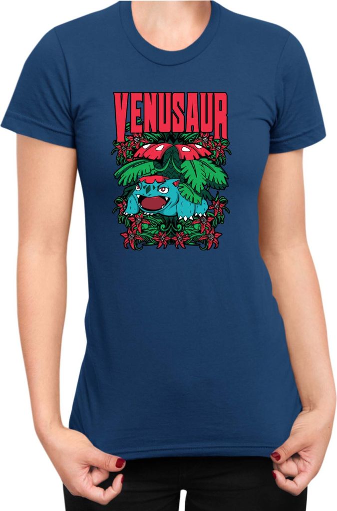 Damen T-Shirt Japan Anime Manga Pokemon Venusaur, Lady L / Dunkelblau