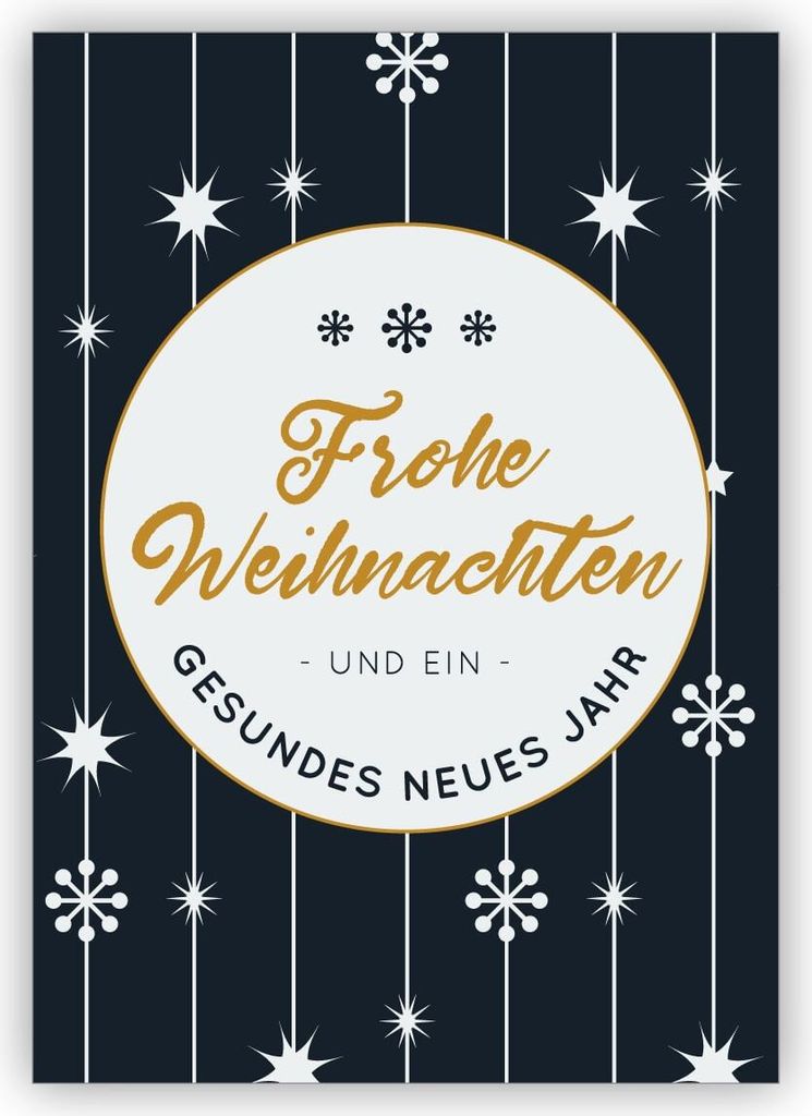 4x Schöne blau weiße Weihnachtskarte mit Sternen Muster: Frohe Weihnachten und ein gesundes neues Jahr