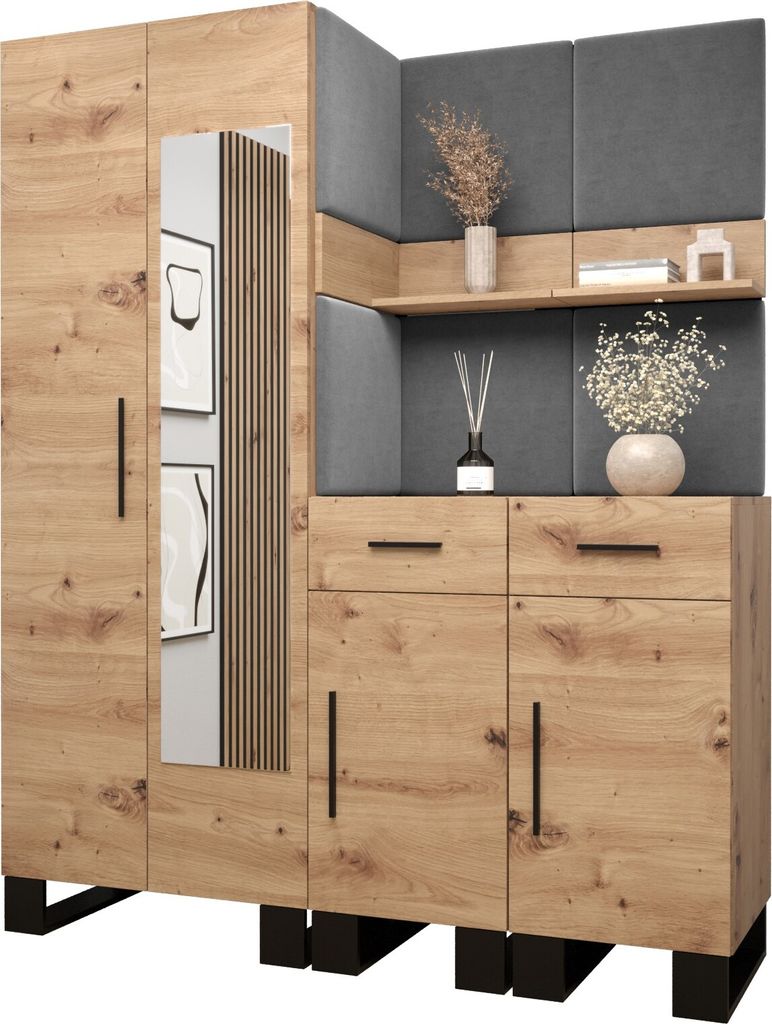 Garderobe ARTIN Set 15 mit gepolsterten Paneelen Industrial Produktbild 