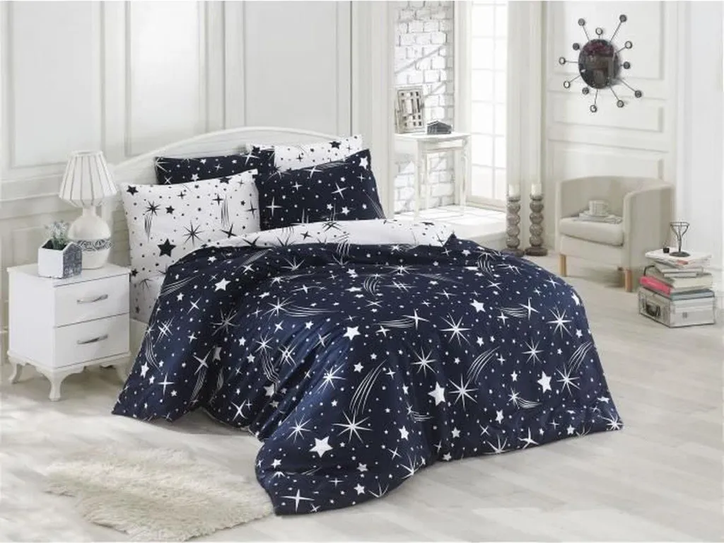 L'Essentiel Linge de Maison, Halley - Dark Blue, set di biancheria da letto, bianco, 65 % COTONE / 35 % POLIESTERE, 240 x 220 cm