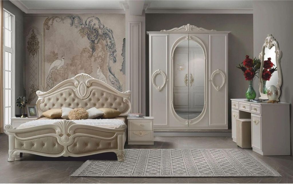 Barock Schlafzimmer Noana in Beige 7-Teilig 4-Türig - 180 x 200 cm