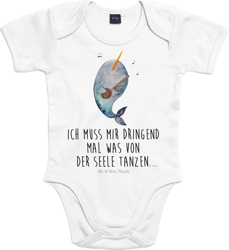 Mr. & Mrs. Panda Strampler Baby Narwal Gitarre 3. - 6. Monat - Heather Grey - Geschenk, Kurzarmbody, Babybody, Meer, Babystrampler, Gespräche, ove...