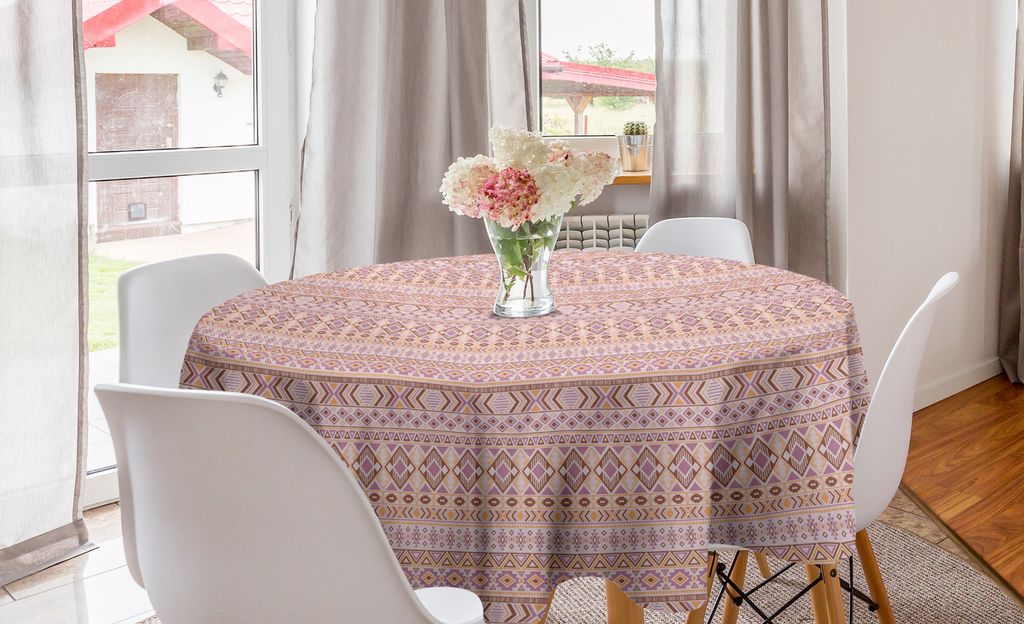 ABAKUHAUS Volk Runde Tischdecke, Tribal-Muster in Pastelltönen, Kreis Tischdecke Abdeckung für Esszimmer Küche Dekoration, 150 cm, Grau, Rosa, S...