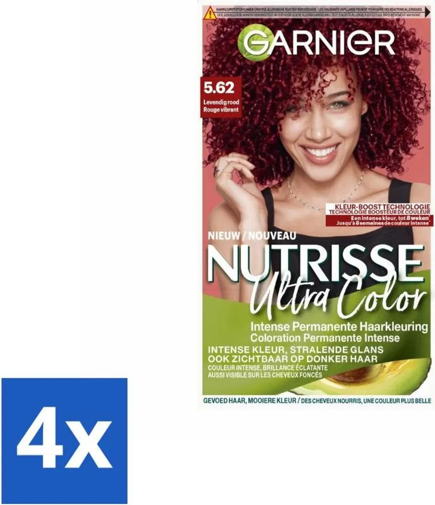 Garnier Nutrisse Ultra Color 5.62 Rosso Brillante - Kit 4 Pezzi Risparmio
