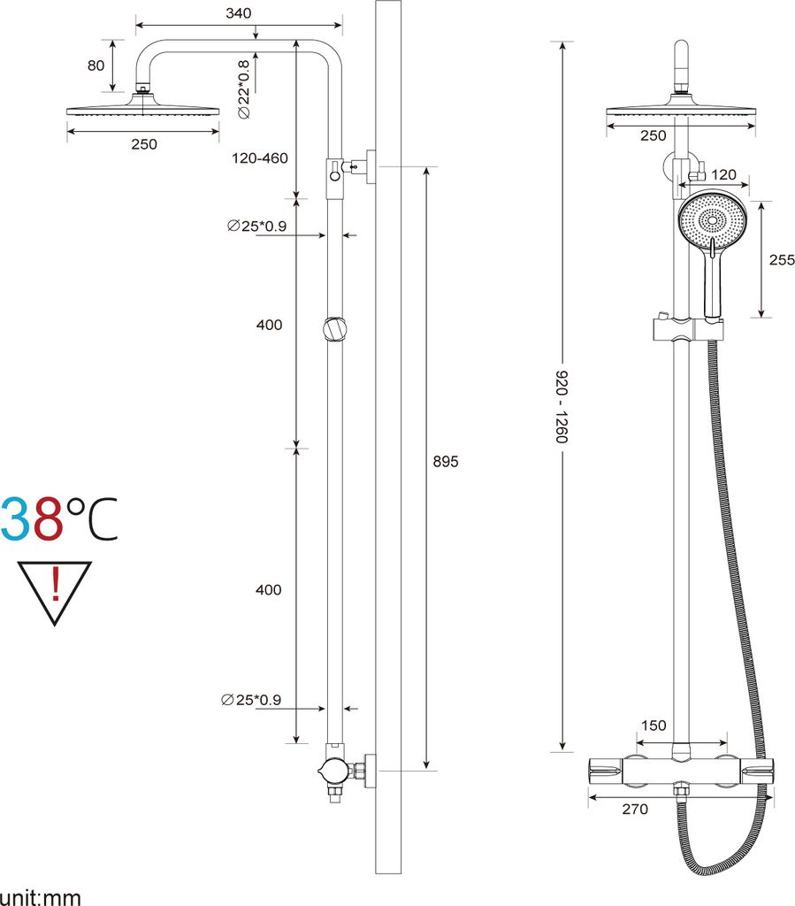 Rainsworth Thermostat-Duschsystem Mit Regendusche & Handbrause – Komplettset In Beige