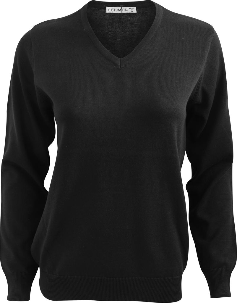 Kustom Kit Arundel Damen Pullover mit V-Ausschnitt BC1447 (42) (Schwarz)