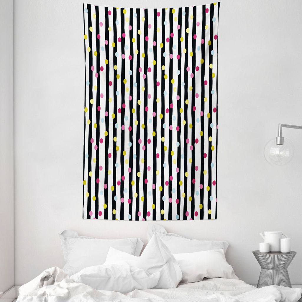 ABAKUHAUS Abstrakt Wandteppich und Tagesdecke, Bunte Punkte und Streifen aus Weiches Mikrofaser Stoff Waschbar ohne Verblassen Digitaldruck, 140 x ...