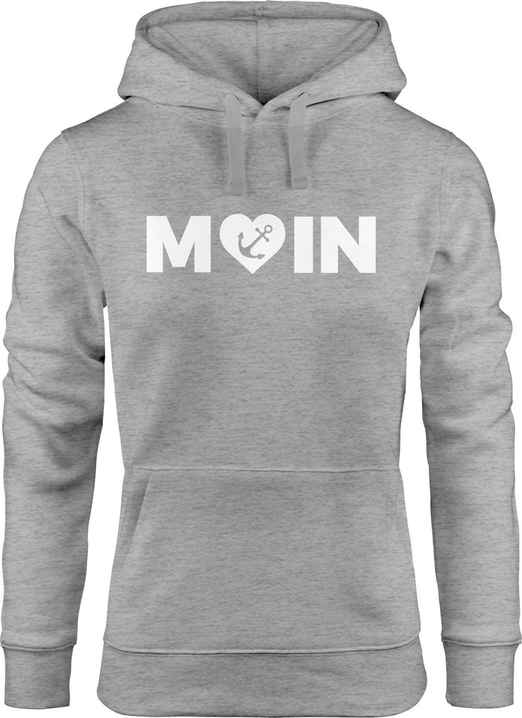 Cooler Kapuzen-Pullover Damen Moin Love Herz mit Anker Nordsee Hoodie Moonworks grau L