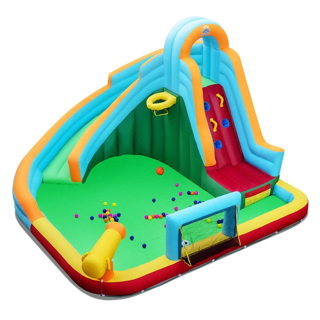 Aire de jeux gonflable 7 en 1 avec mur d'escalade et but de foot enfant