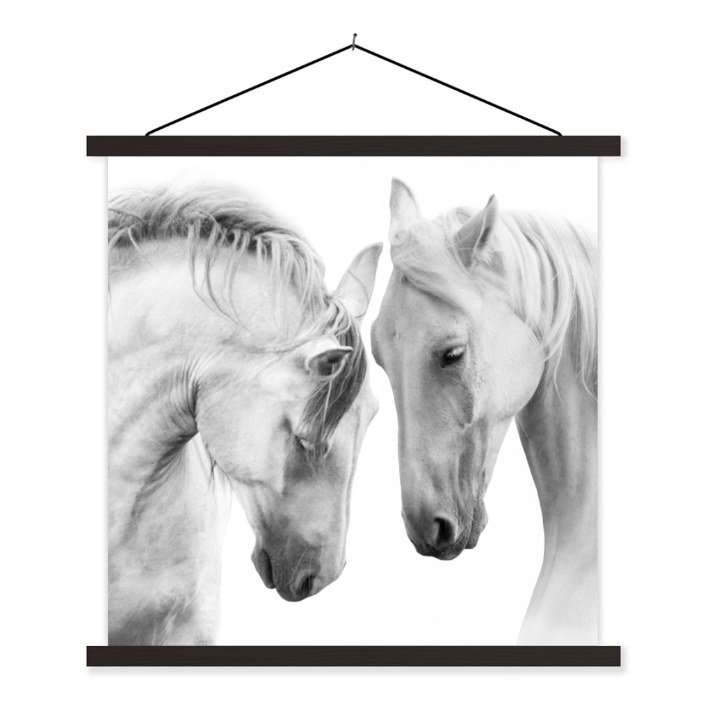 MuchoWow Textilposter Pferd - Tiere - Porträt - Weiß 90x90 cm mit schwarzem Rahmen - Magnetisches