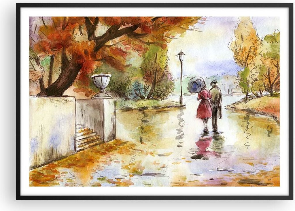 Gerahmtes Poster - Schwarzer Rahmen - Wetter regen herbst Produktbild 