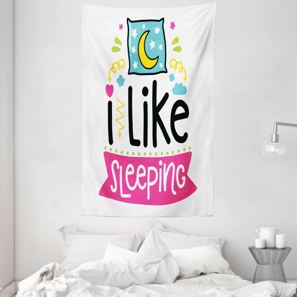 ABAKUHAUS Zitat Wandteppich und Tagesdecke, I Like Sleeping Nursery aus Weiches Mikrofaser Stoff Waschbar ohne Verblassen Digitaldruck, 140 x 230 c...