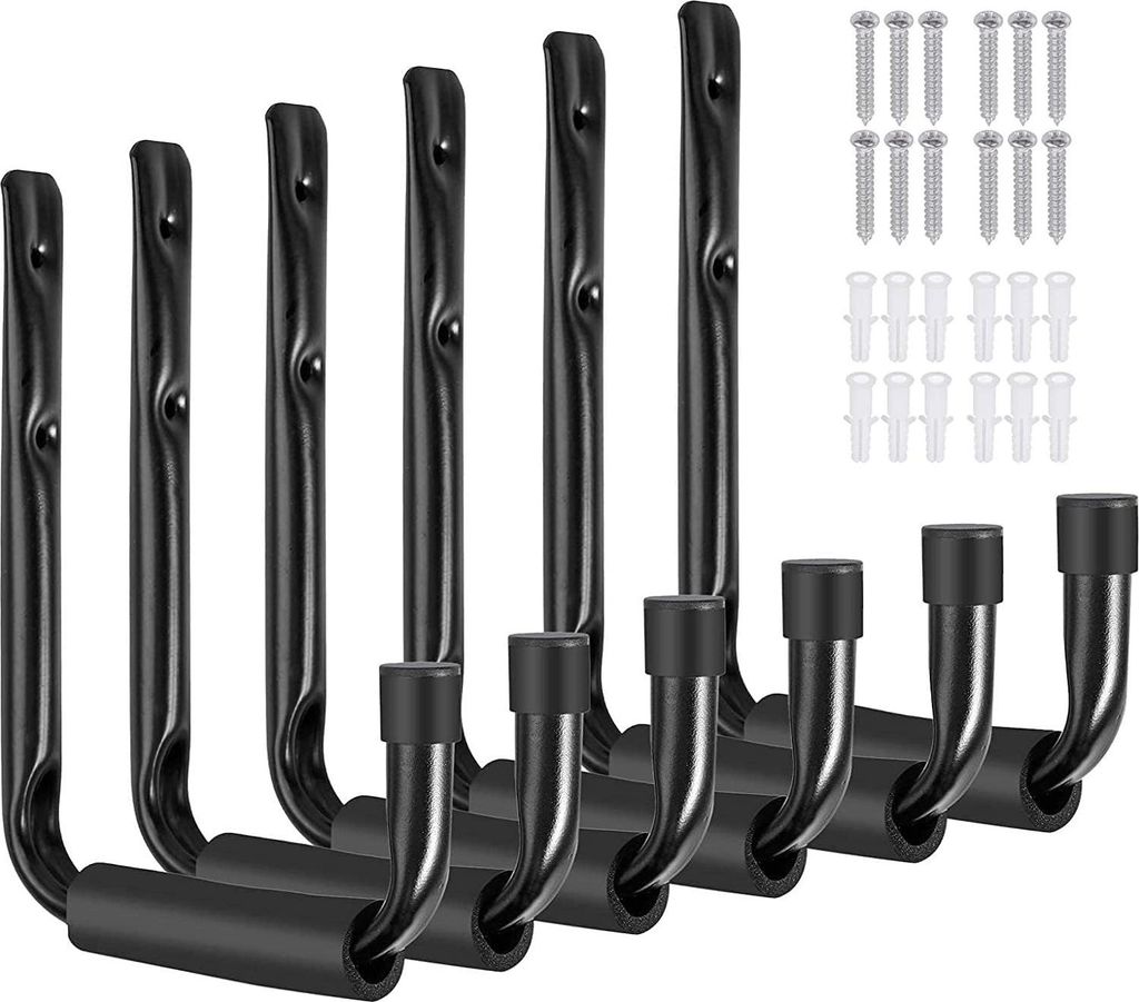 Wandhaken Set von 6 - Garagehaken, Aufbewahrungshaken mit EVA-Schaum - 15 cm, Hohe Belastung bis 18 kg - Werkzeug für Garage, Keller und Küche