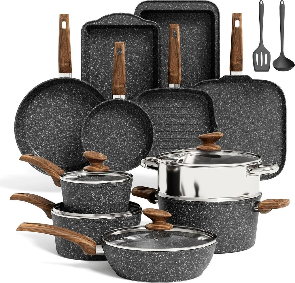 Set de casseroles à induction 17 pièces en granit noir mat