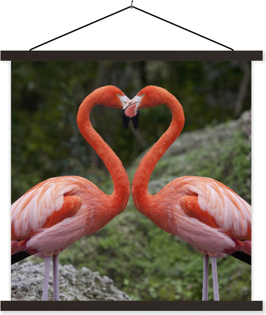 MuchoWow Textilposter Zwei Flamingos bilden ein Herz 60x60 cm mit schwarzem Rahmen - Posteraufhänger