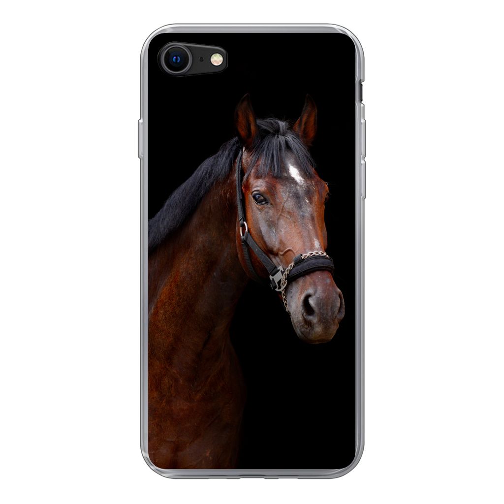 MuchoWow Handyhülle Schutzhülle Hülle für iPhone SE 2022 Pferd - Tiere - Braun Silikon Softcase Handy Hülle - Schutzhülle