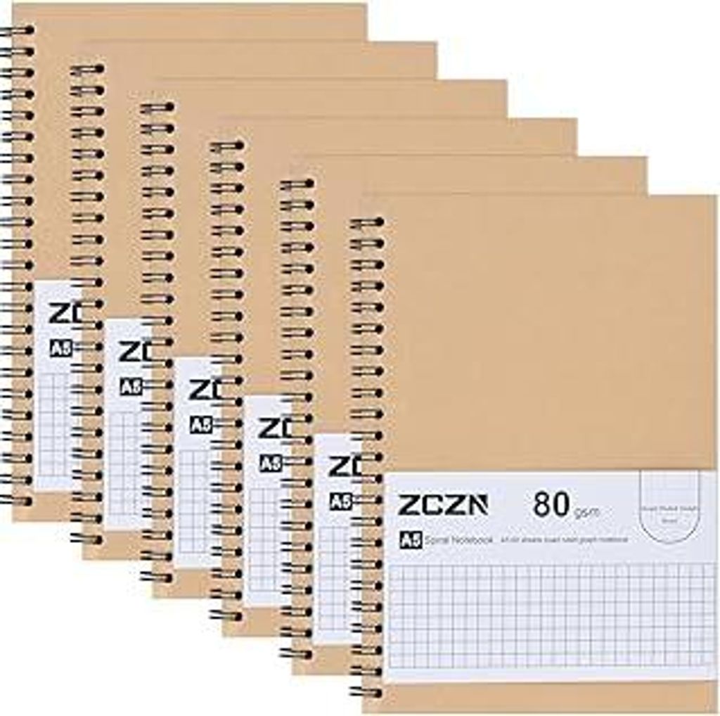 ZCZN Notizbuch A5 kariert, 6 Stück Spirale Notizblock, 60 Blatt, Heft für Büro und Schule