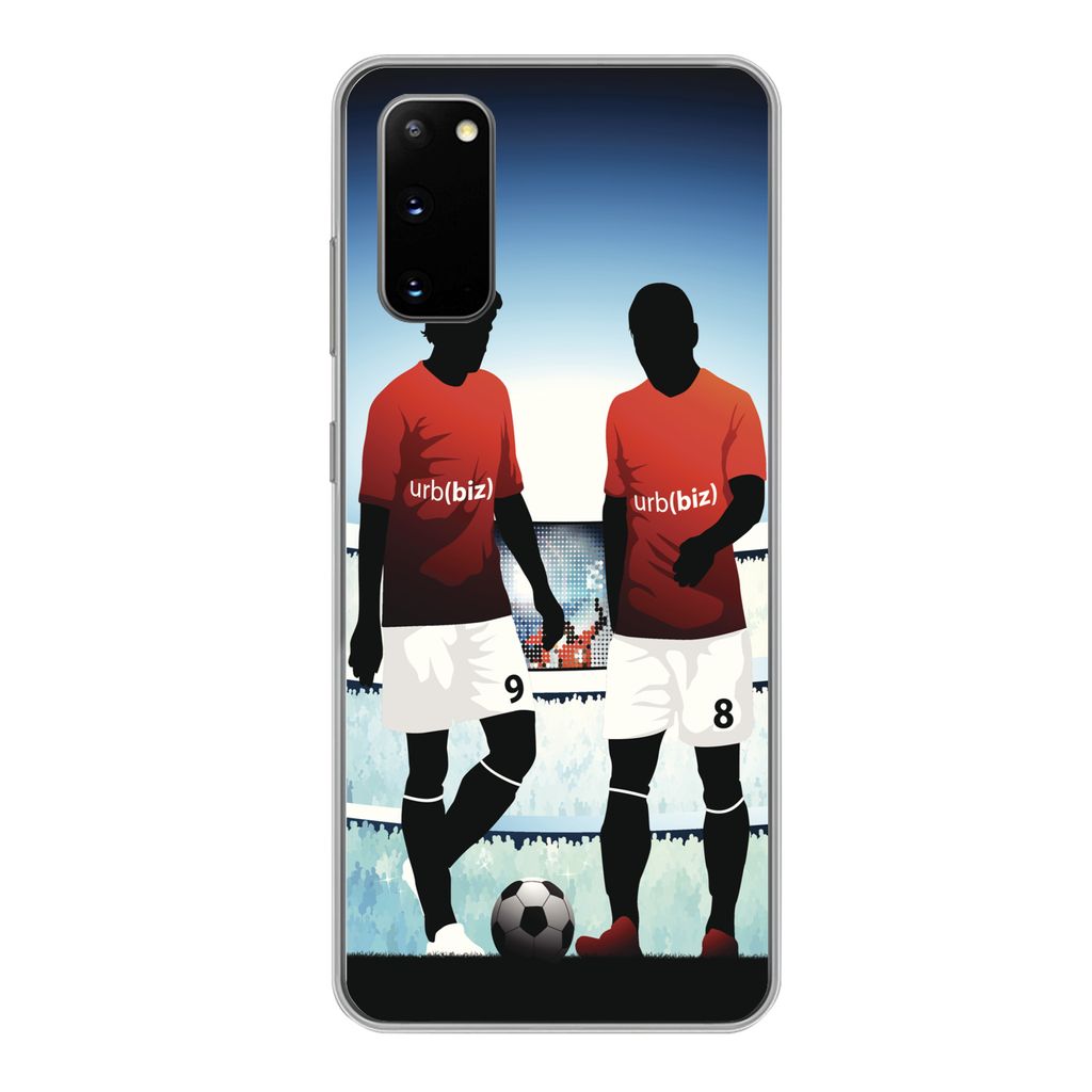 MuchoWow Handyhülle Schutzhülle Hülle für Samsung Galaxy S20 Eine Illustration von zwei Fußballspielern in einem Stadion - Jungen - Mädchen...