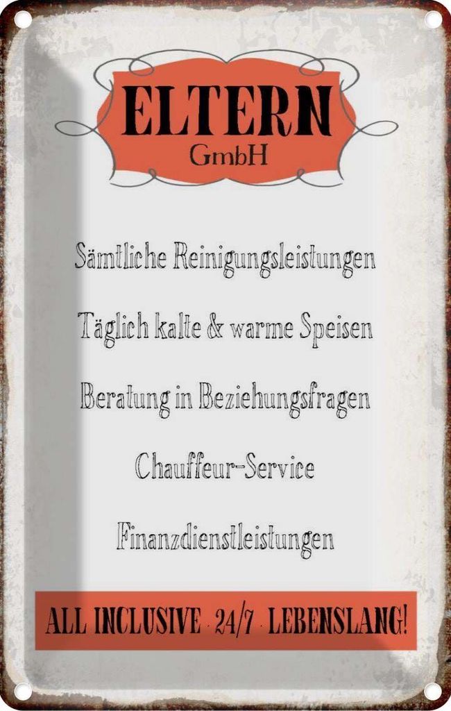 vianmo Blechschild 18x12 cm Eltern GmbH 24/7 lebenslang Familie Freunde