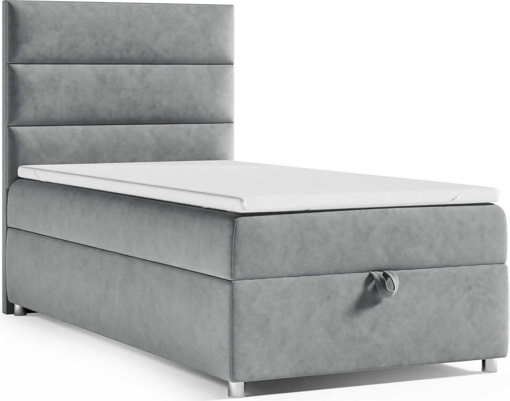Boxspringbett mit Bettkasten Trinity K-4 SINGLE Bonellfederkern inkl. Topper, mit Lieferung, Aufbau & Entsorgung 90x200-GRAU
