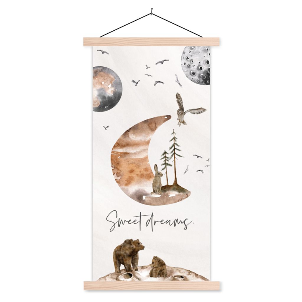 MuchoWow Textilposter Zitate - Kinder - Sprichwörter - Süße Träume - Jungen - Mädchen - Kinder 40x80 cm mit holzfarbenen Rahmen - Wohnzimmer