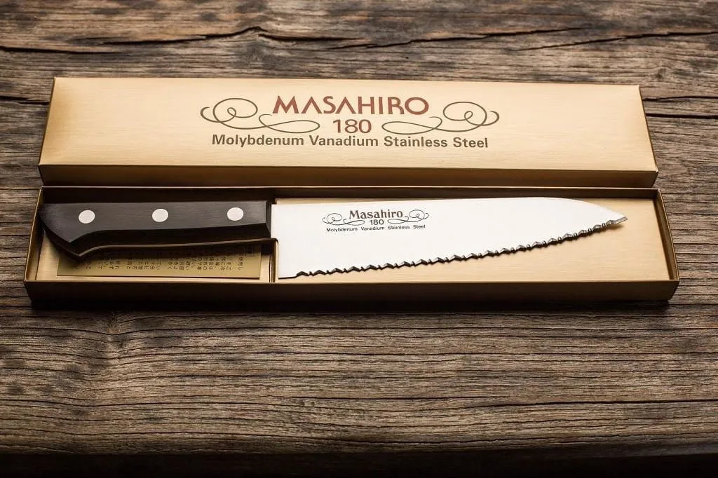Coltello Masahiro Chef 180mm Wave Edge 14040 Acciaio MBS-26 Professionale - 8