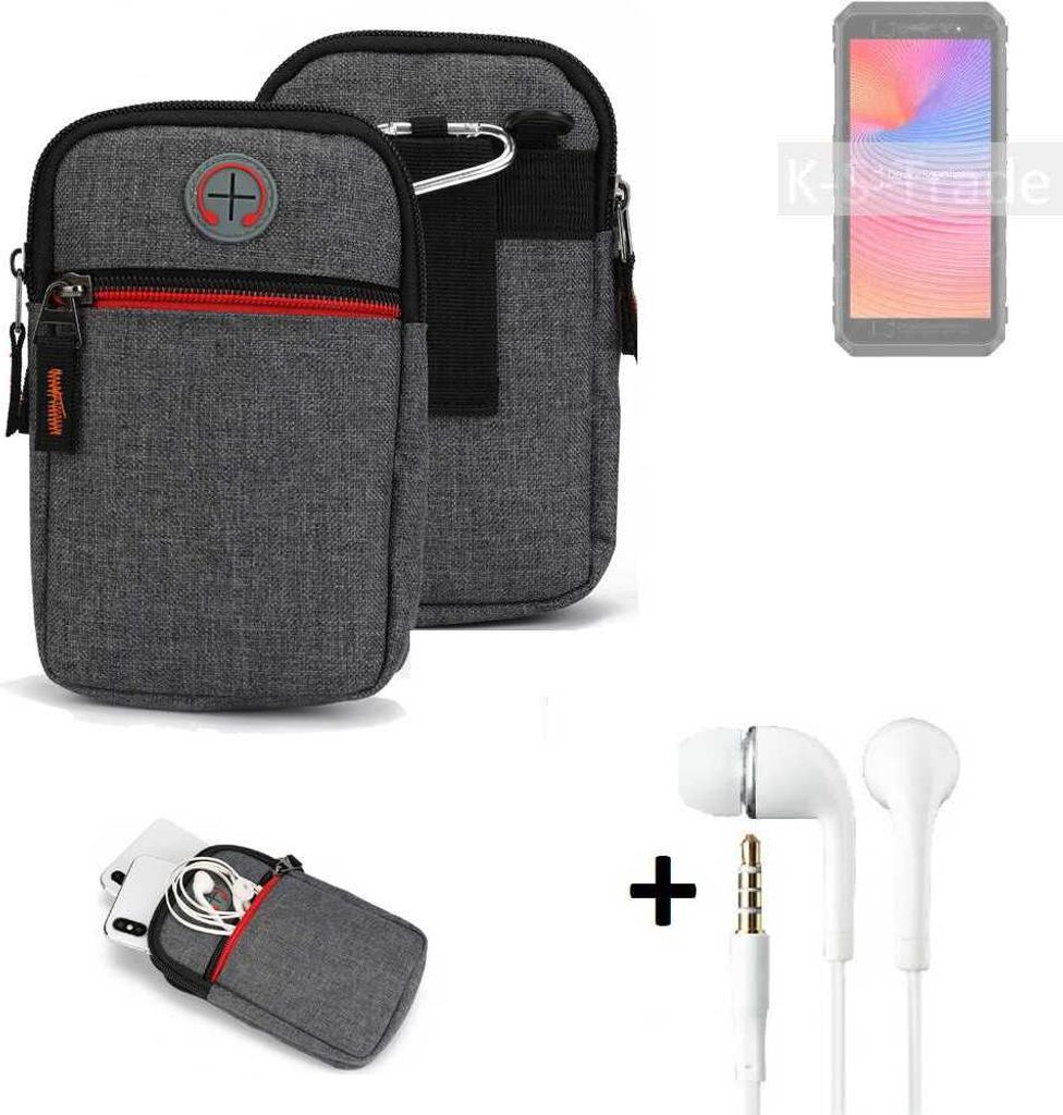 K-S-Trade Gürteltaasche + Kopfhörer kompatibel mit Ulefone Power Armor X11 Pro Handy Tasche Holster Schutz Hülle Handy Hülle grau Zusatzfächer 1x