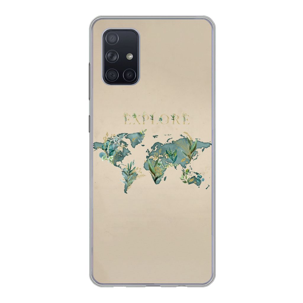 MuchoWow Handyhülle Schutzhülle Hülle für Samsung Galaxy A51 Weltkarte - Pflanzen - Wasser Silikon Softcase Handy Hülle - Schutzabdeckung