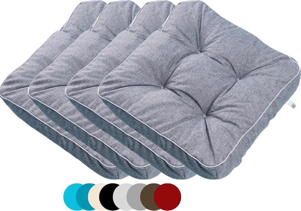 TexDeko 4er Pack Loungekissen Gartenpolster für Rattanmöbel UV-Schutz & Wasserabweisend 45x45x12 cm (Grau)