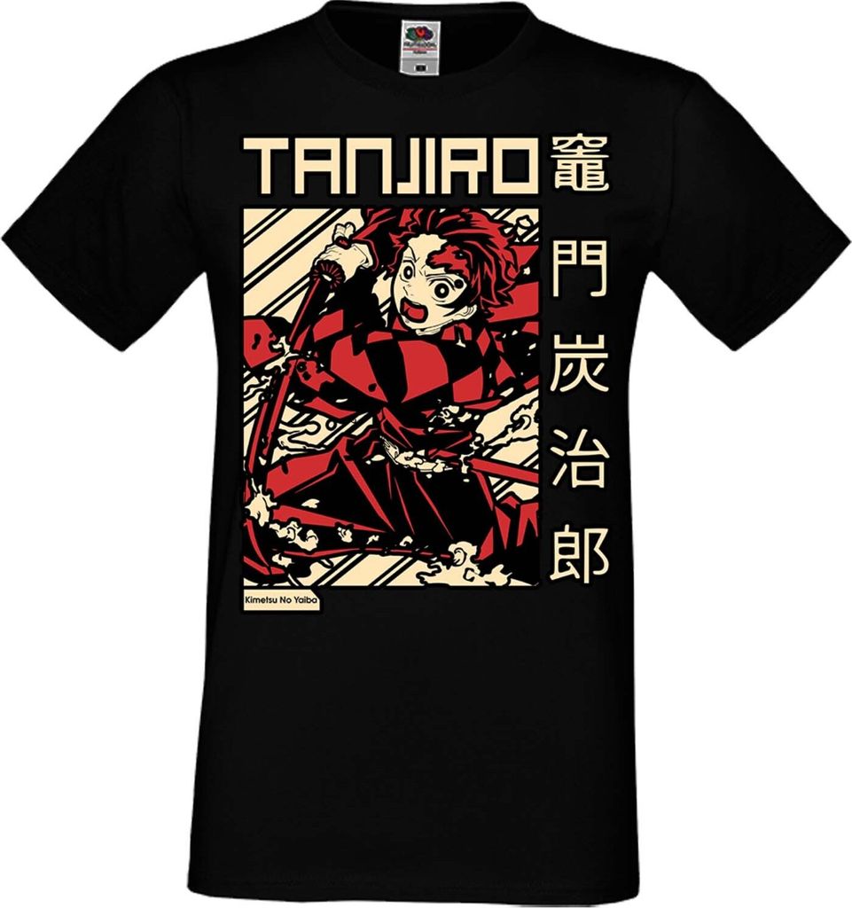Herren T-Shirt Anime Manga Demon Anime Slayer Tanjiro Kamado 03, Man 5XL / Schwarz