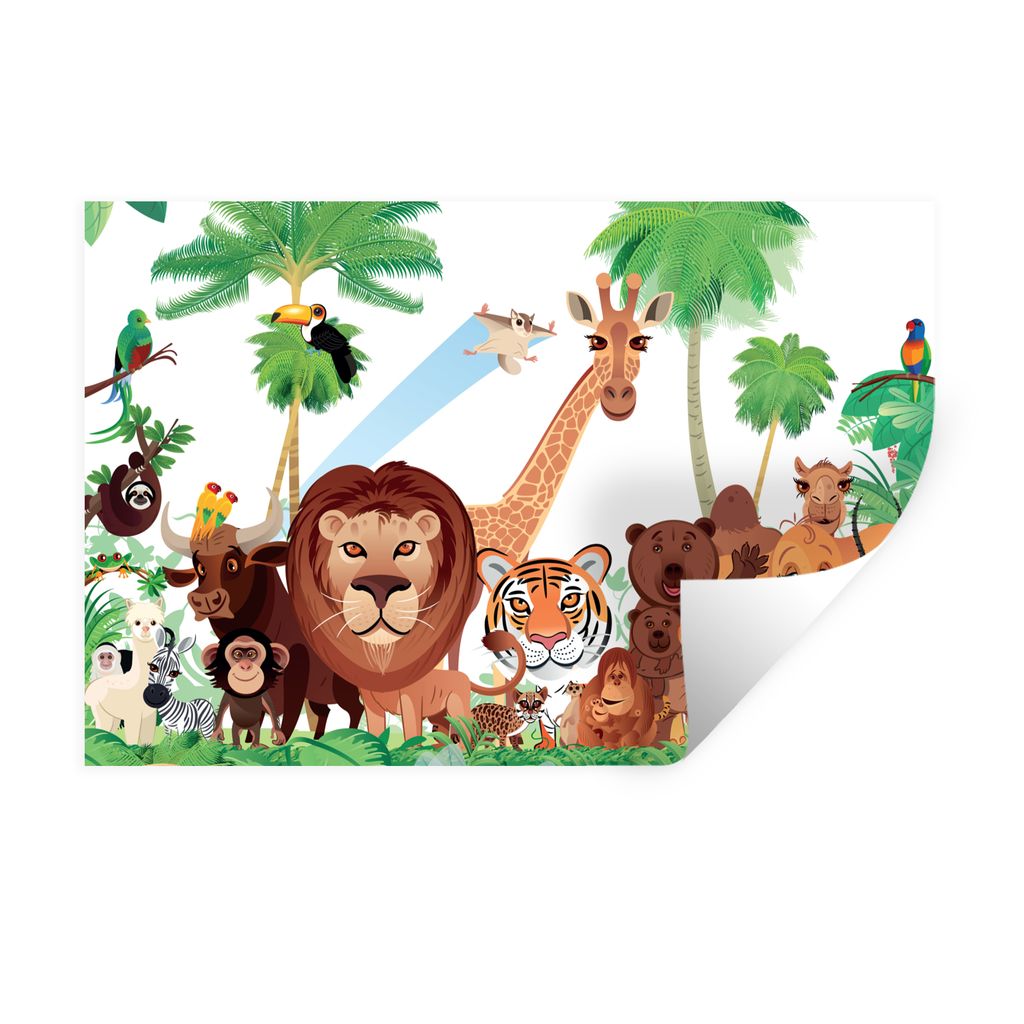 MuchoWow Wandtattoo Wandsticker Wandaufkleber Wilde Tiere - Dschungel - Löwe - Tiger - Mädchen - Kinder - Jungen 30x20 cm Selbstklebend und Rep...
