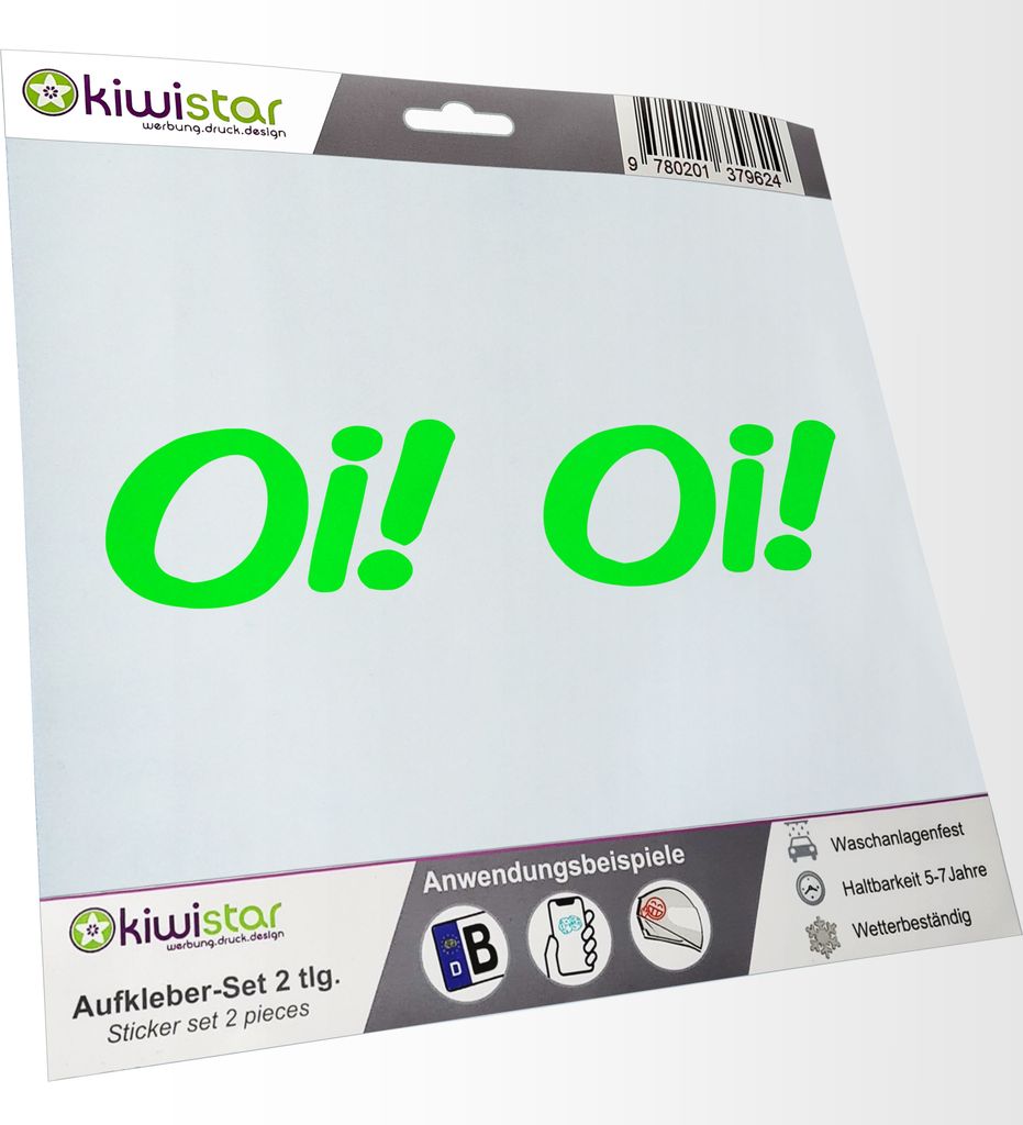 Kiwistar - 2x Kennzeichenaufkleber - neongruen - 21 mm Oi! - Musikstil - Kennzeichen Aufkleber Sticker Nummernschild