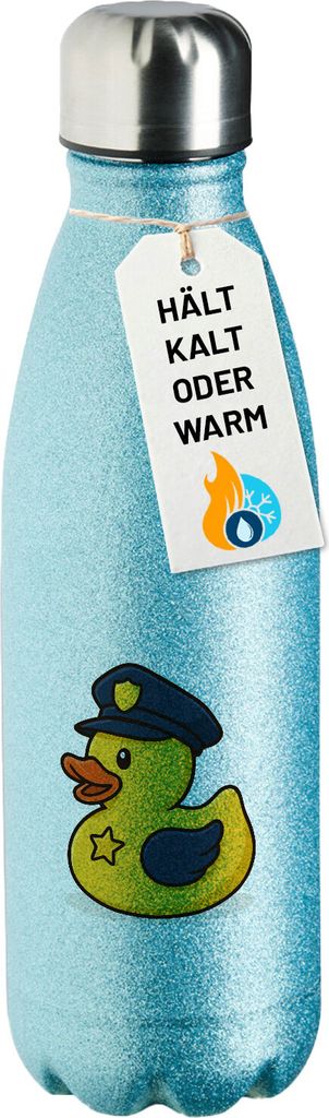 Huuraa Trinkflasche Quietscheente Polizei Comic Gummiente 500ml Blue Edelstahl Wasserflasche Trinkflasche Geschenkidee