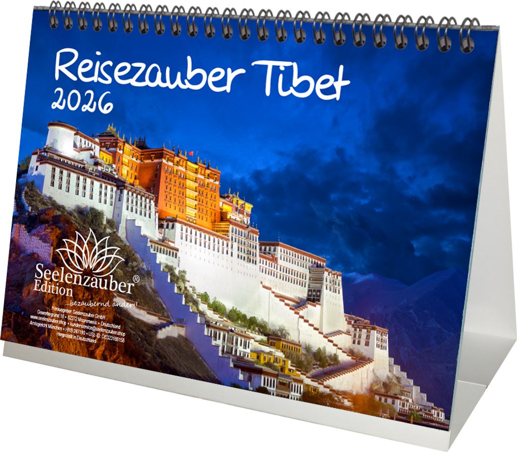 Reisezauber Tibet DIN A5 Tischkalender für 2026 Tibet Lama Budha Reise Free Urlaub - Seelenzauber