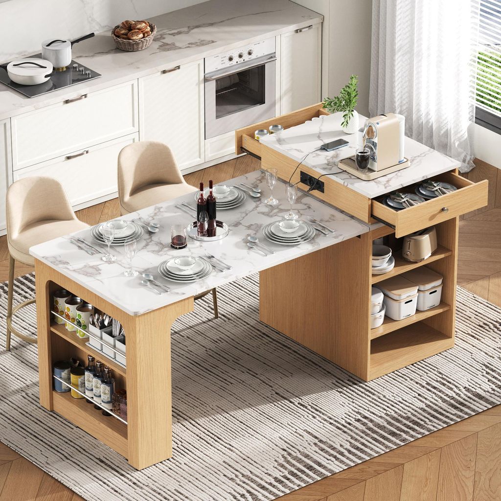 Îlot de cuisine avec table à rallonges pour 2 à 4 Image du produit 