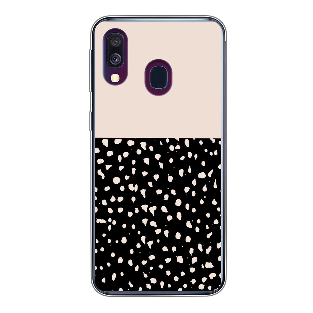 MuchoWow Handyhülle Schutzhülle Hülle für Samsung Galaxy A40 Polka dots - Beige - Schwarz Silikon Softcase Handy Hülle - Handy-Tasche
