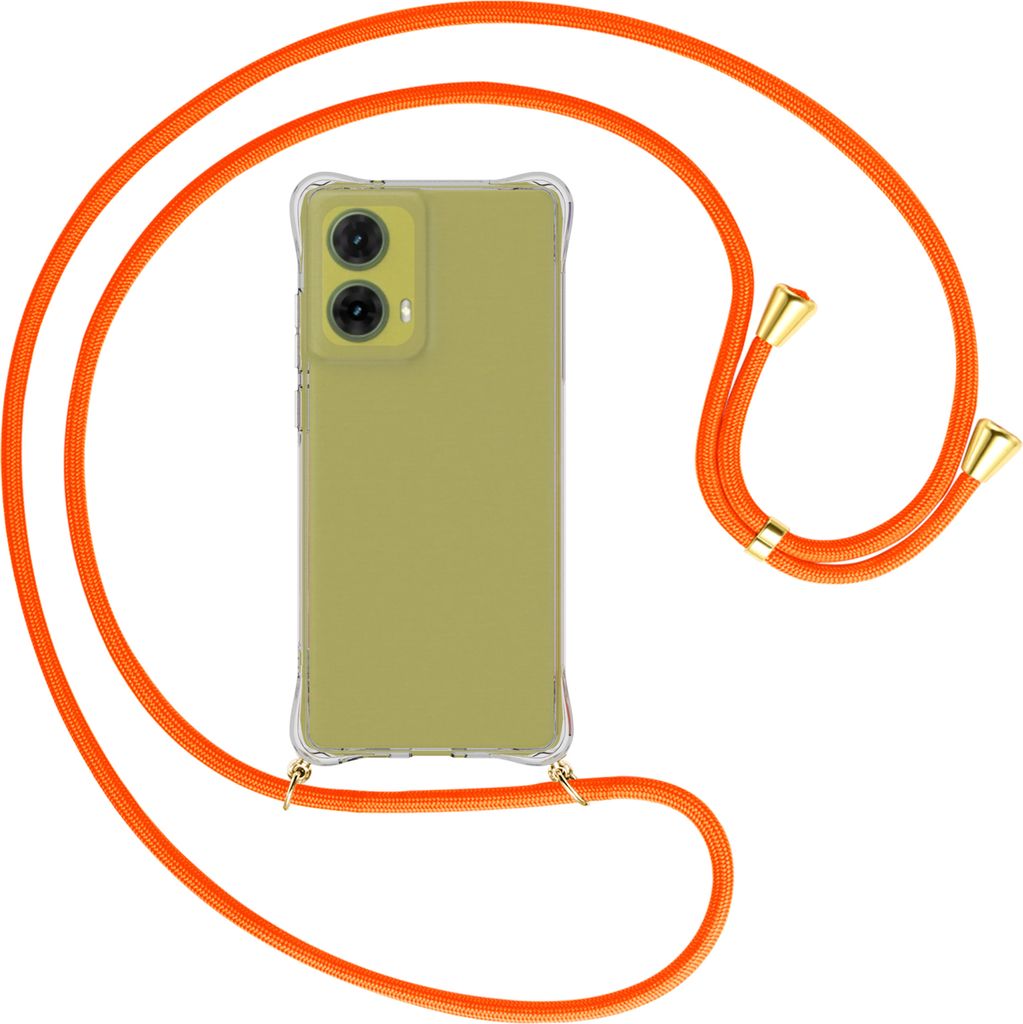 Handykette Backcover-Schutzhülle mit Band (Metall goldfarben) für Motorola Moto G85 5G - neonorange