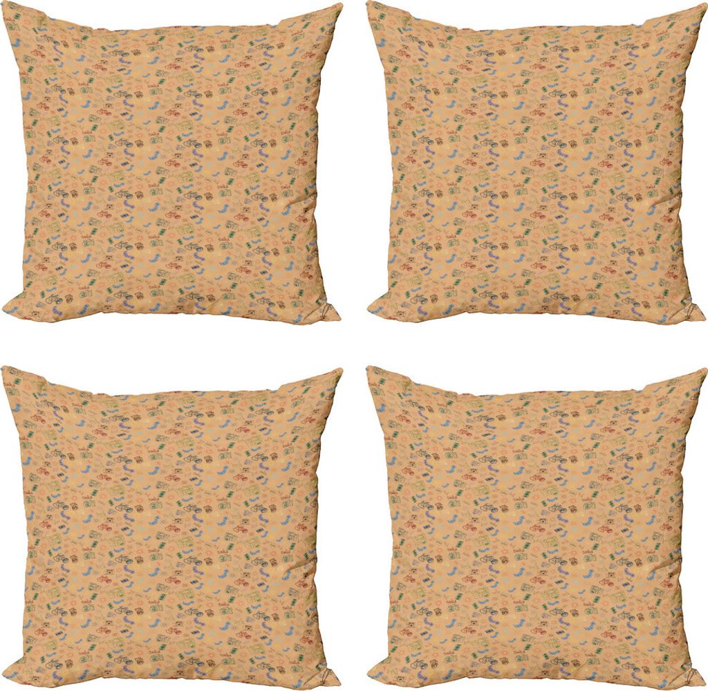 ABAKUHAUS Paparazzi Kissenbezug Set (4 Stück), Bunte Kamera filmt, Moderner Doppelseitiger Digitaldruck, 45 cm x 45 cm, Pfirsich und Blau