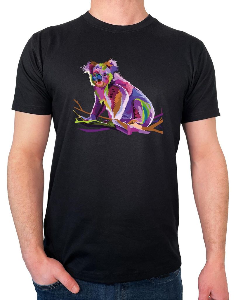 Huuraa Herren T-Shirt Koala Colorful XXL Black Bio Baumwolle Fairtrade Herrenshirt Geschenkidee
