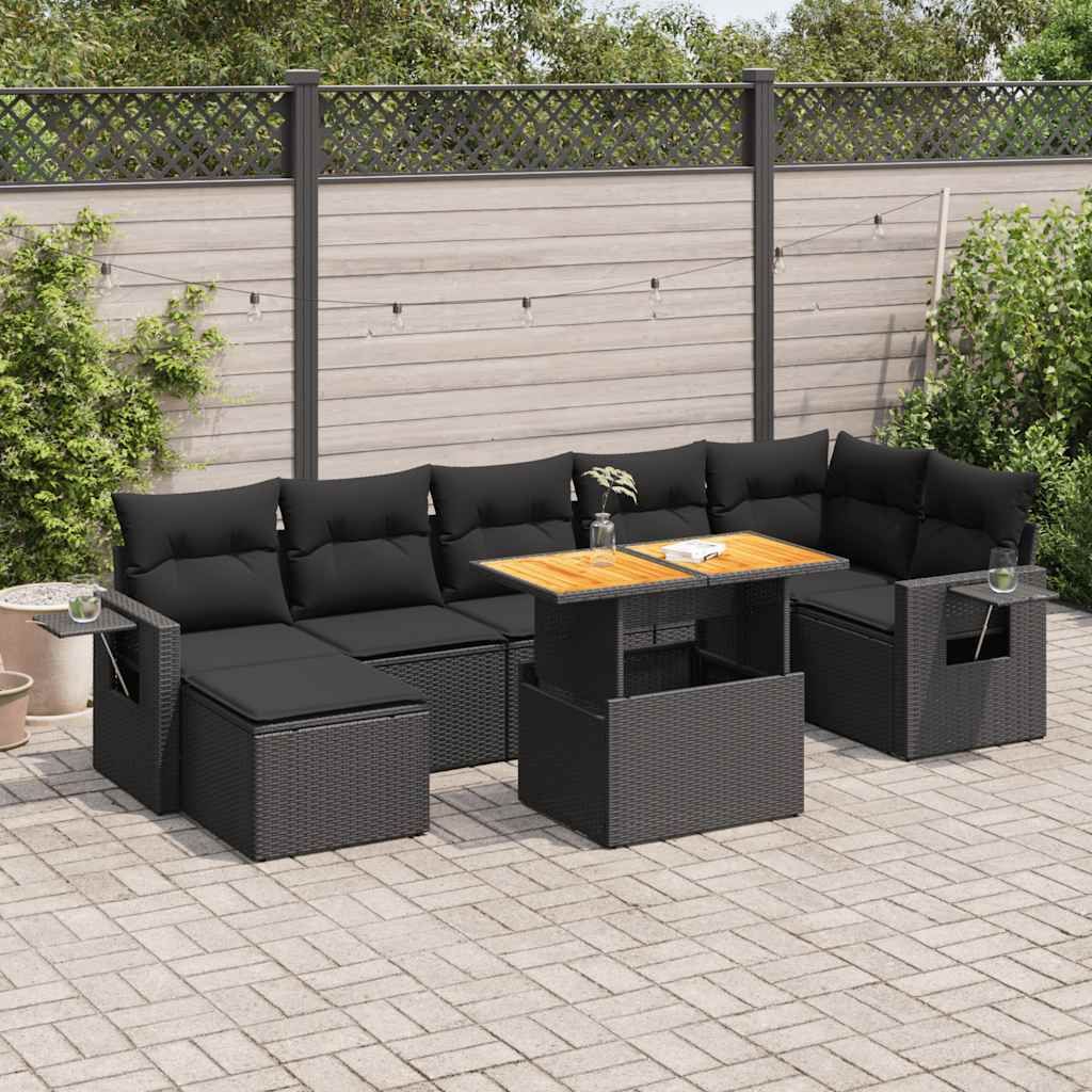 Maison Exclusive - 8-tlg. Garten-Sofagarnitur mit Kissen Schwarz Poly Rattan