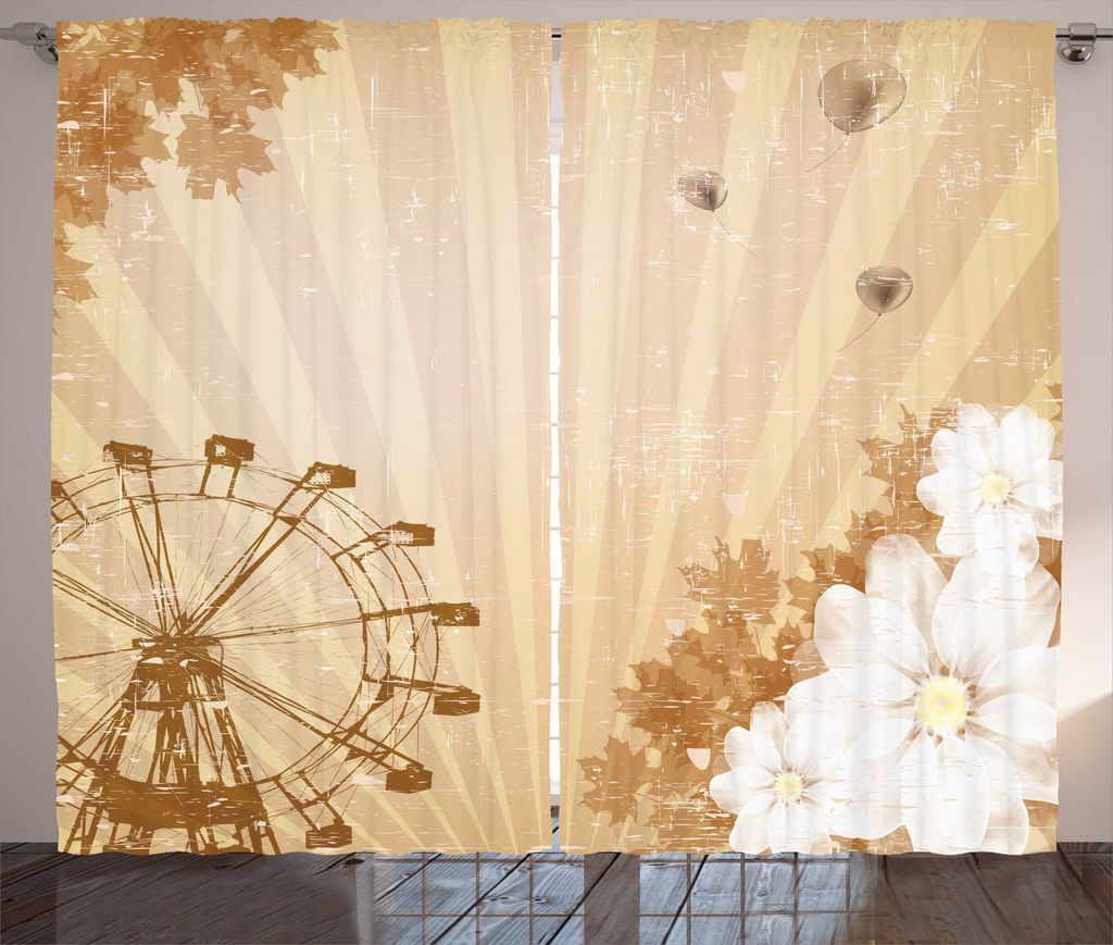 ABAKUHAUS Riesenrad Rustikaler Gardine, Vintage Flora Fun-Fahrt, Wohnzimmer Universalband Gardinen mit Schlaufen und Haken, 280 x 225 cm, Umber Tan
