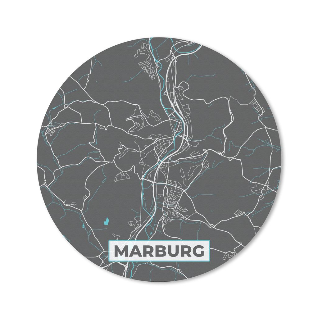 MuchoWow Mauspad Mousepad Stadtplan - Karte - Marburg - Blau - Deutschland - Karte 40x40 cm - Mousepads - Maus Mat - Pad - Mausunterlage - Schrei...