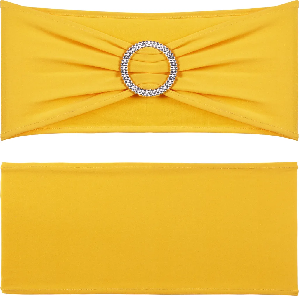Housses de Chaises avec Boucle Ronde Élastique Décoration de Fête Jaune d'Or