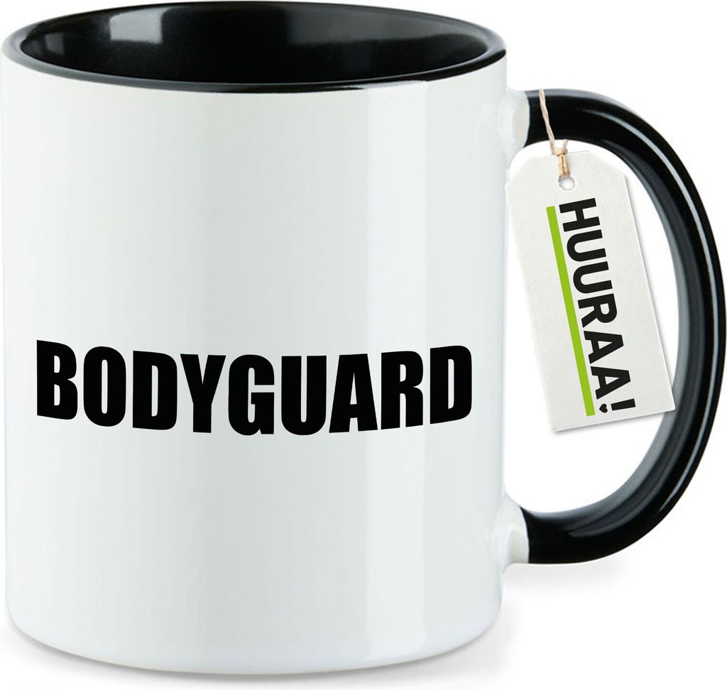 Huuraa Kaffeetasse Bodyguard Schriftzug 330ml Schwarz Keramik Kaffeebecher Geschenkidee