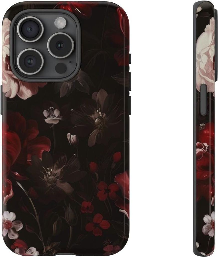 Dunkles Blumenmuster im Vintage-Stil – Hülle Kompatibel mit iPhone 15 Pro