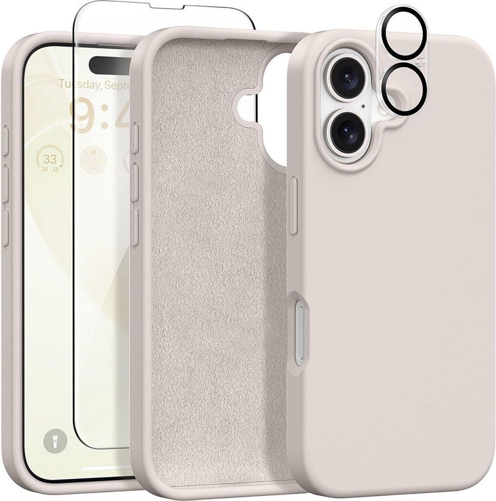 Stravo Silikonhülle für iPhone 16 Plus mit Display- & Kameraschutz, stoßfestes Flüssigsilikon, kratzfestes Mikrofaserfutter, 6,7 Zoll, Steingrau
